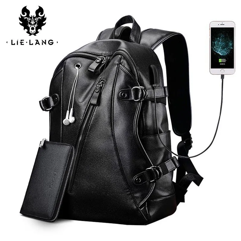 USB Casual School Discounted shipping Travel leather PU  Men LIELANG Bag All-out sale Bag Waterproof bookbag Fashion Charge Leather Backpack Backpack External