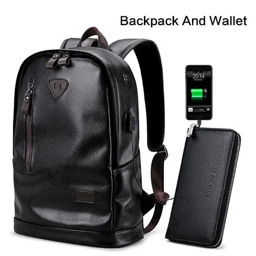 USB Casual School Discounted shipping Travel leather PU  Men LIELANG Bag All-out sale Bag Waterproof bookbag Fashion Charge Leather Backpack Backpack External