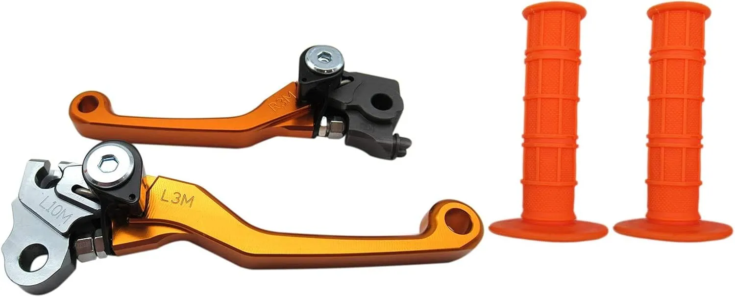 USonline911 Orange CNC Motorcross Dirt Bike Pivot Brake Clutch Levers Set for 1980 Bultaco Sherpa T350 w/ 7/8" 22mm Rubber Hand Grips