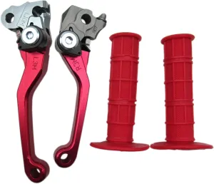 USonline911 Red CNC Motorcross Dirt Bike Pivot Brake Clutch Levers Set for 1980 Bultaco Frontera 250 w/ 7/8" 22mm Rubber Hand Grips