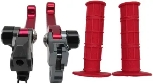 USonline911 Red Pair of CNC Billet 6061-T6 Aluminum Motorcross Dirt Bike Pivot Brake Clutch Levers Set Pair of 7/8" 22mm Rubber Hand Grips for 1980 Bultaco Streaker 125