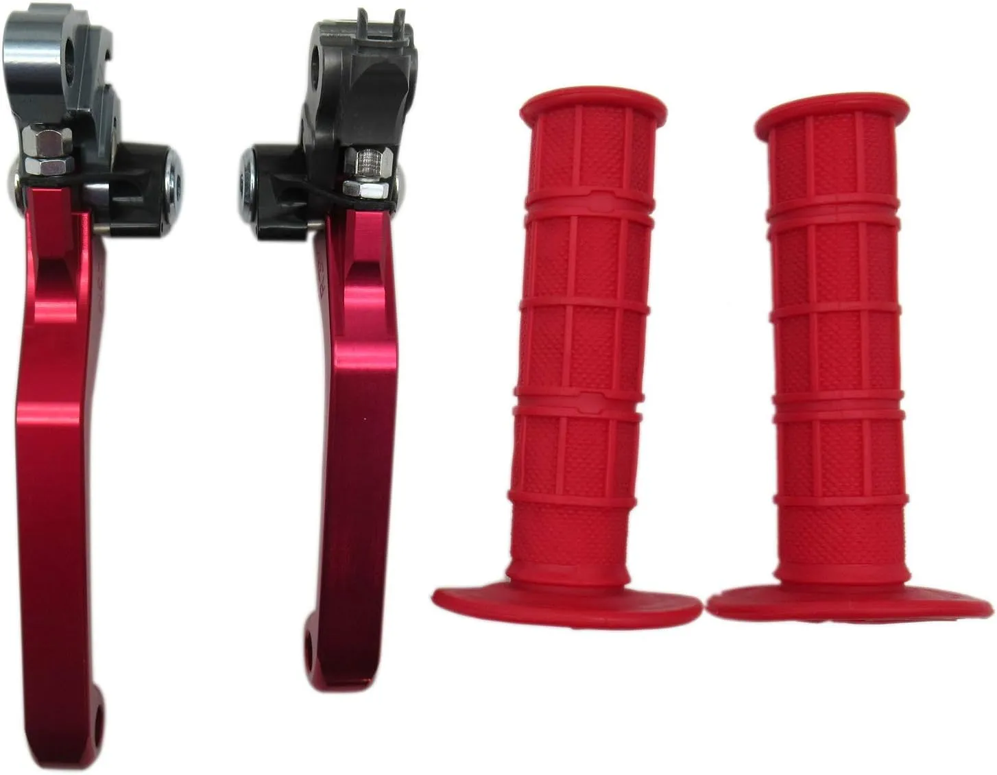 USonline911 Red Pair of CNC Billet 6061-T6 Aluminum Motorcross Dirt Bike Pivot Brake Clutch Levers Set Pair of 7/8" 22mm Rubber Hand Grips for 1980 Bultaco Streaker 125