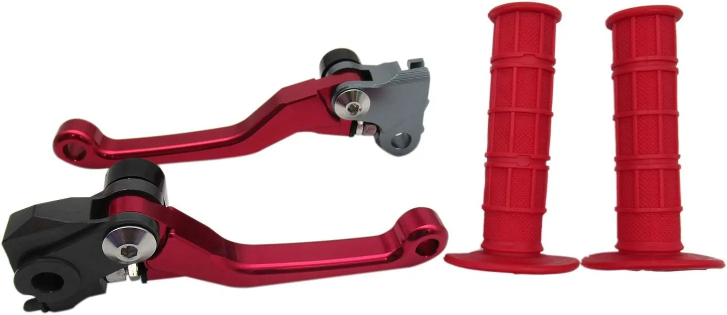 USonline911 Red Pair of CNC Billet 6061-T6 Aluminum Motorcross Dirt Bike Pivot Brake Clutch Levers Set Pair of 7/8" 22mm Rubber Hand Grips for 1980 Bultaco Streaker 125