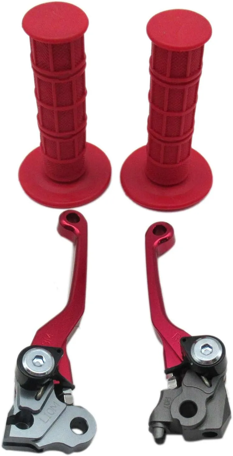 USonline911 Red Pair of CNC Billet 6061-T6 Aluminum Motorcross Dirt Bike Pivot Brake Clutch Levers Set Pair of 7/8" 22mm Rubber Hand Grips for 1980 Bultaco Streaker 125