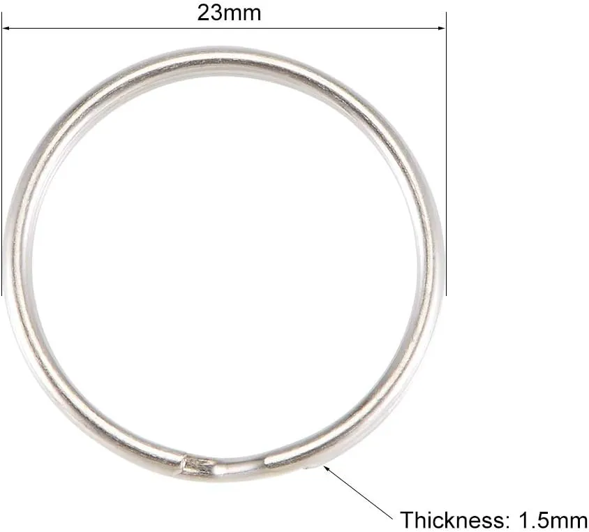 uxcell Split Key Ring 23mm Open Jump Connector for Lanyard Zipper Handbag, Nickel Plated Iron, Pack of 100