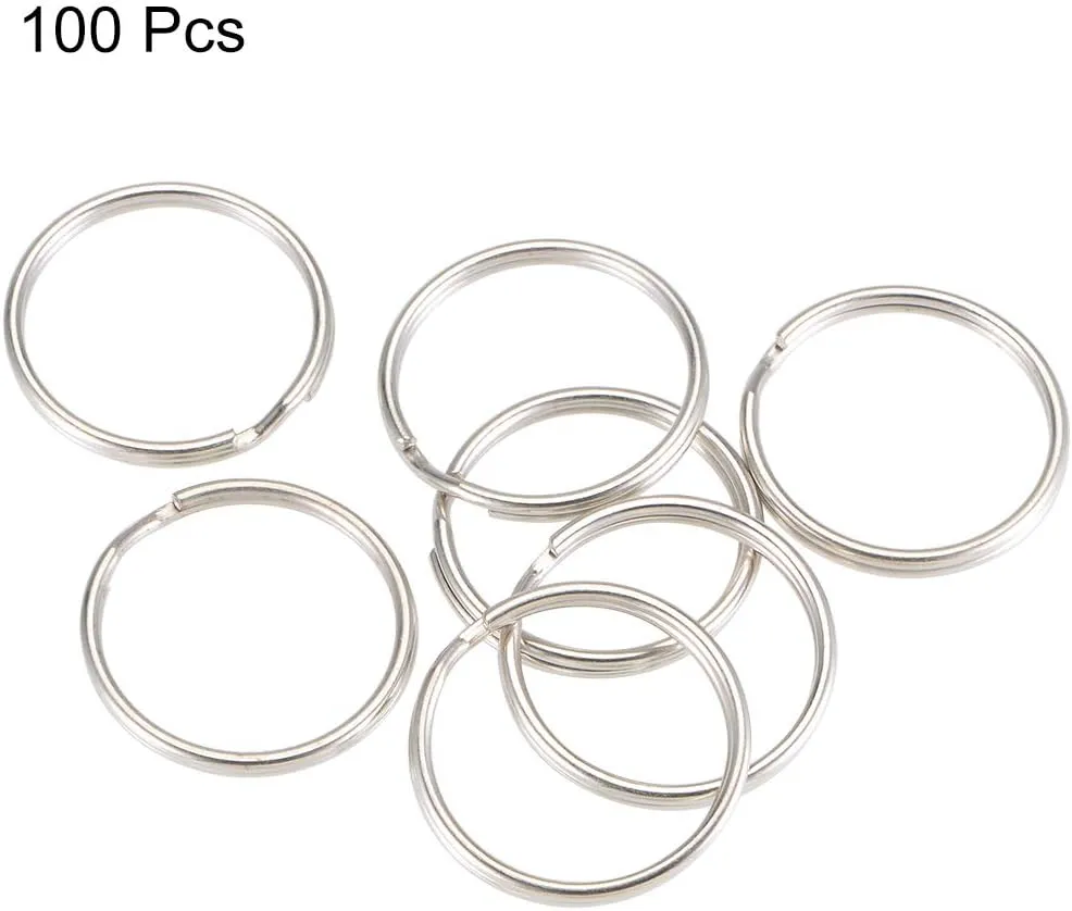 uxcell Split Key Ring 23mm Open Jump Connector for Lanyard Zipper Handbag, Nickel Plated Iron, Pack of 100