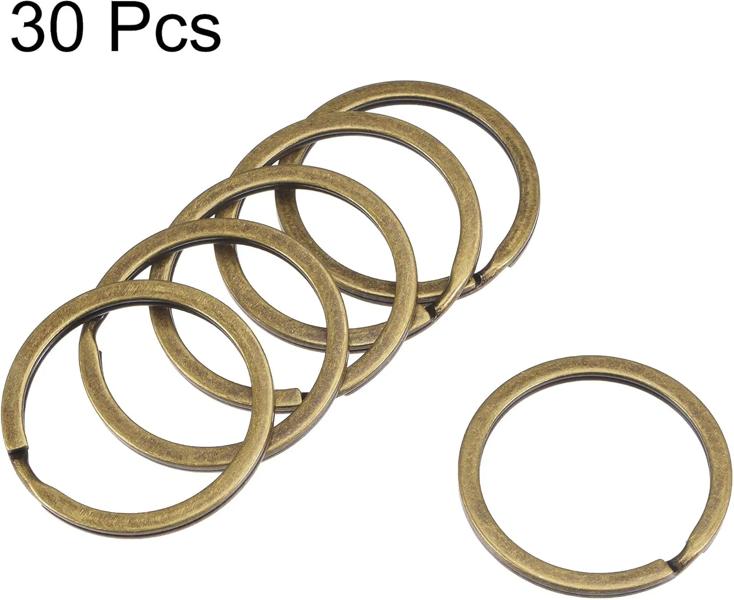 uxcell Split Key Rings 35mm Open Flat Jump Connector for Lanyard Zipper Handbag, Electroplated Iron, Pack of 30