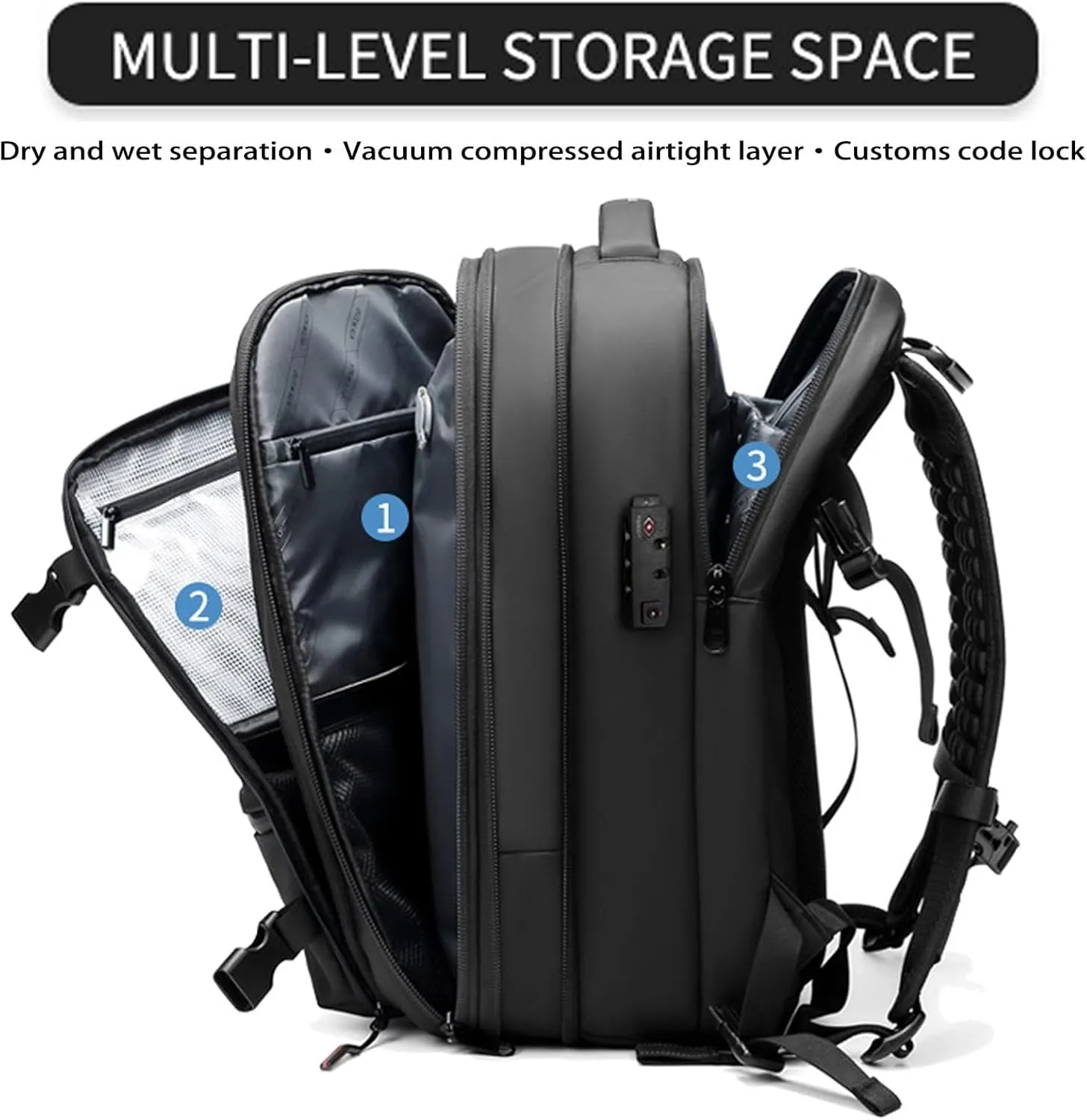 Vacspace Backpack, Vacspace Travel Bag with Vacuum, 40-60l Expandable Multifunctional Waterproof Anti-Theft Pack (Black-2.0)