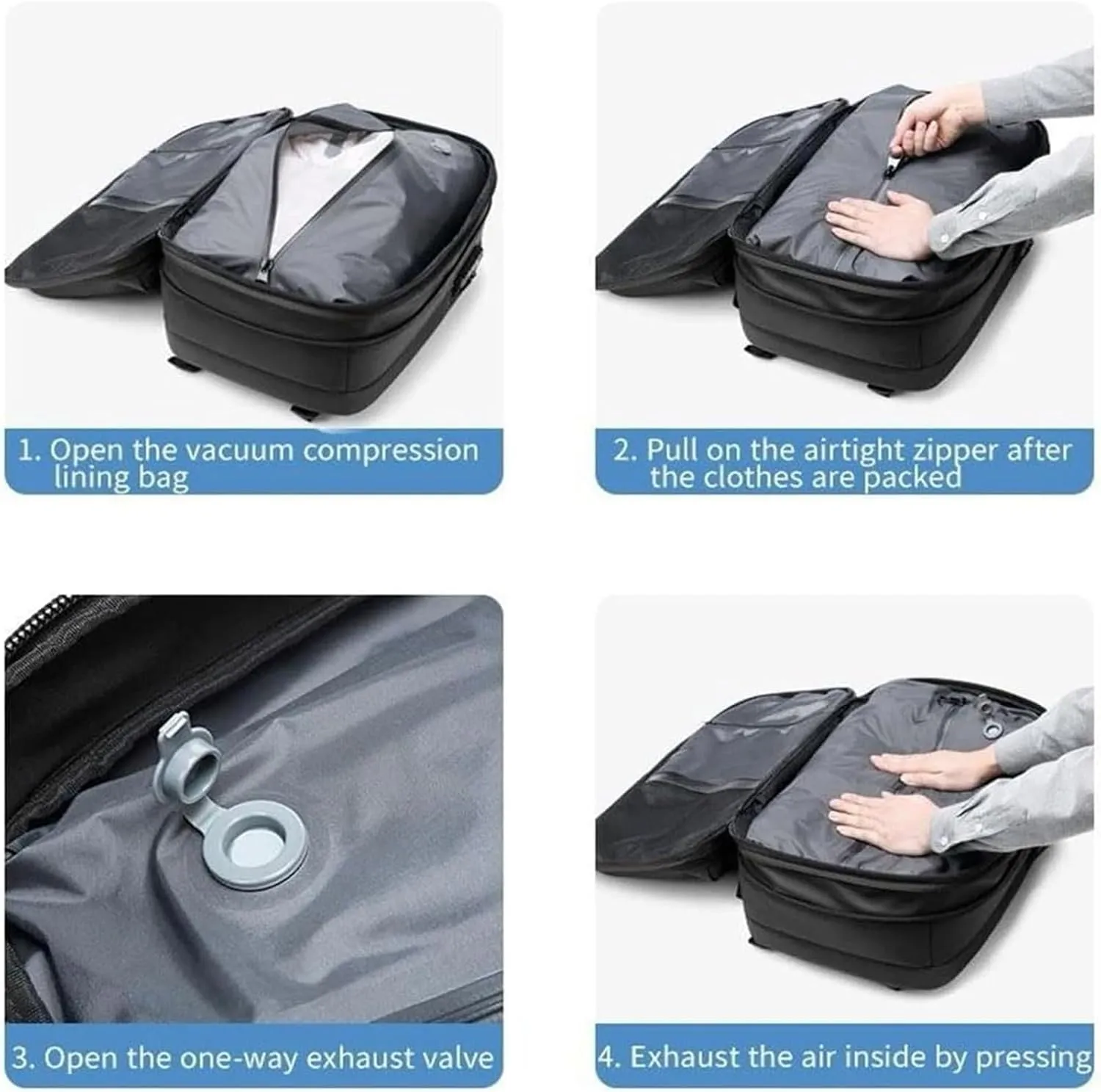 Vacspace Backpack, Vacspace Travel Bag with Vacuum, 40-60l Expandable Multifunctional Waterproof Anti-Theft Pack (Black-2.0)
