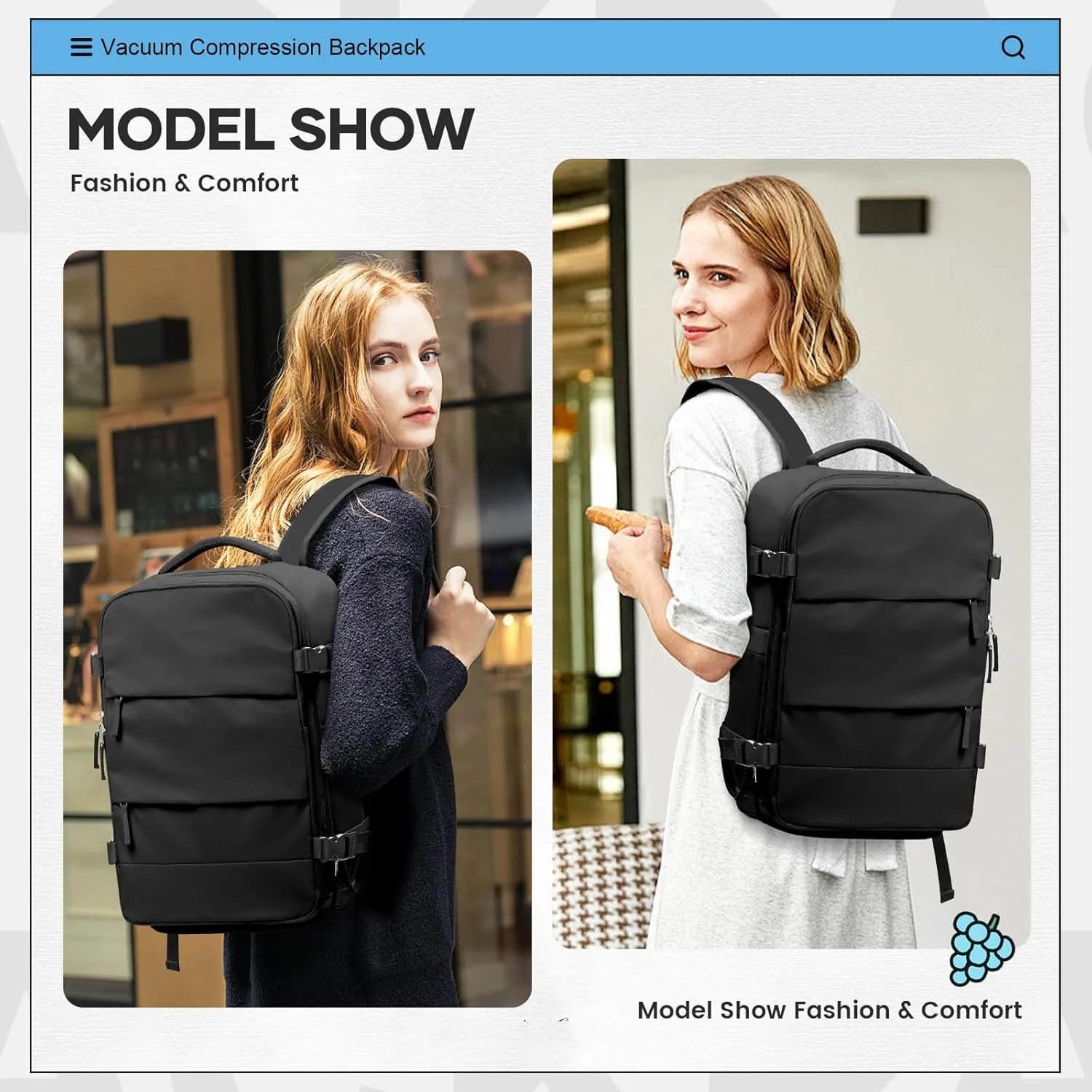 Vacuum Travel Backpack with Pump for Women Men Carry on Backpack Luggage Flight Approved Personal item Travel Bag Essentials With Wet and Dry Separation Bag