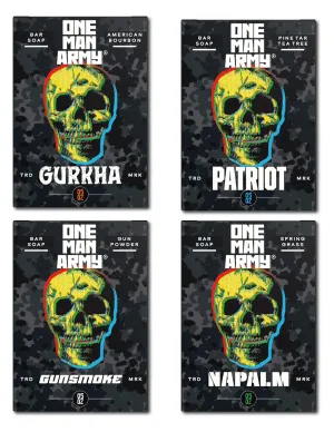 Variety Pack of 4 Bar Soaps for Men Grooming, Body and Face Natural Cleanser, Fresh Masculine Scent, Gift for Armed Forces and Military Enthusiasts, American Made