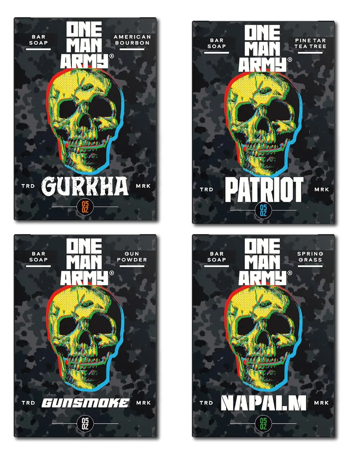 Variety Pack of 4 Bar Soaps for Men Grooming, Body and Face Natural Cleanser, Fresh Masculine Scent, Gift for Armed Forces and Military Enthusiasts, American Made