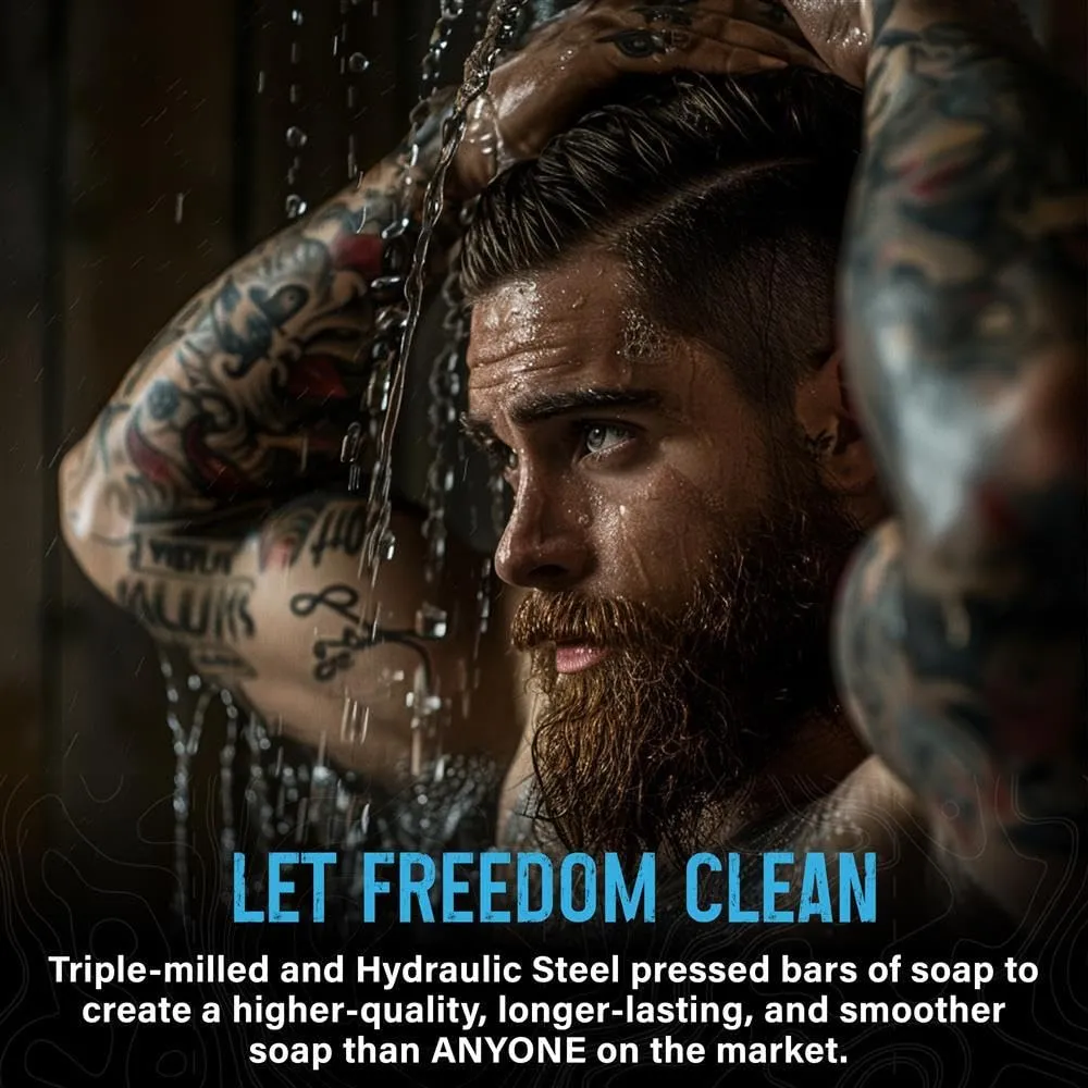 Variety Pack of 4 Bar Soaps for Men Grooming, Body and Face Natural Cleanser, Fresh Masculine Scent, Gift for Armed Forces and Military Enthusiasts, American Made