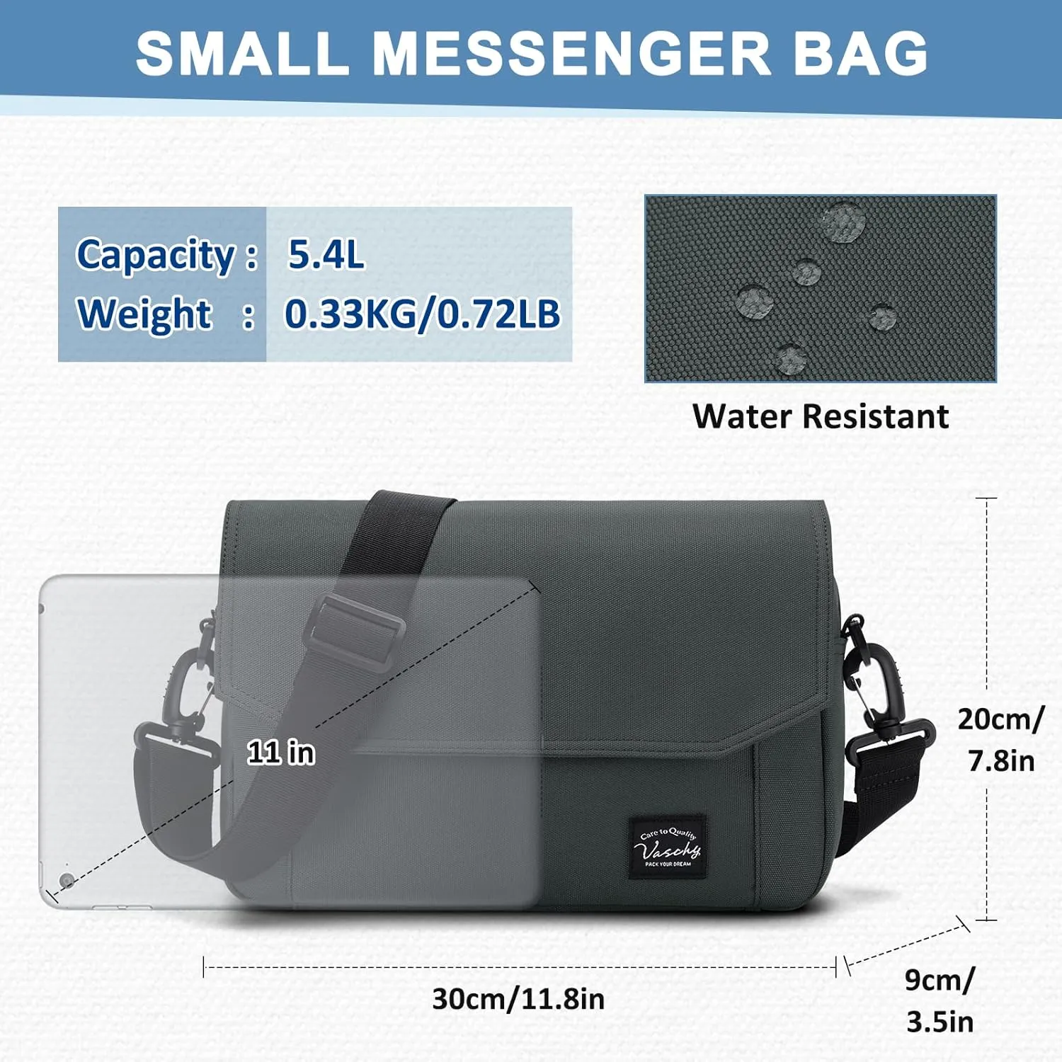 VASCHY Lightweight Messenger Bag for Men, Medium Classic Crossbody Flap Casual Satchel Crossbody Courier Bag for Men