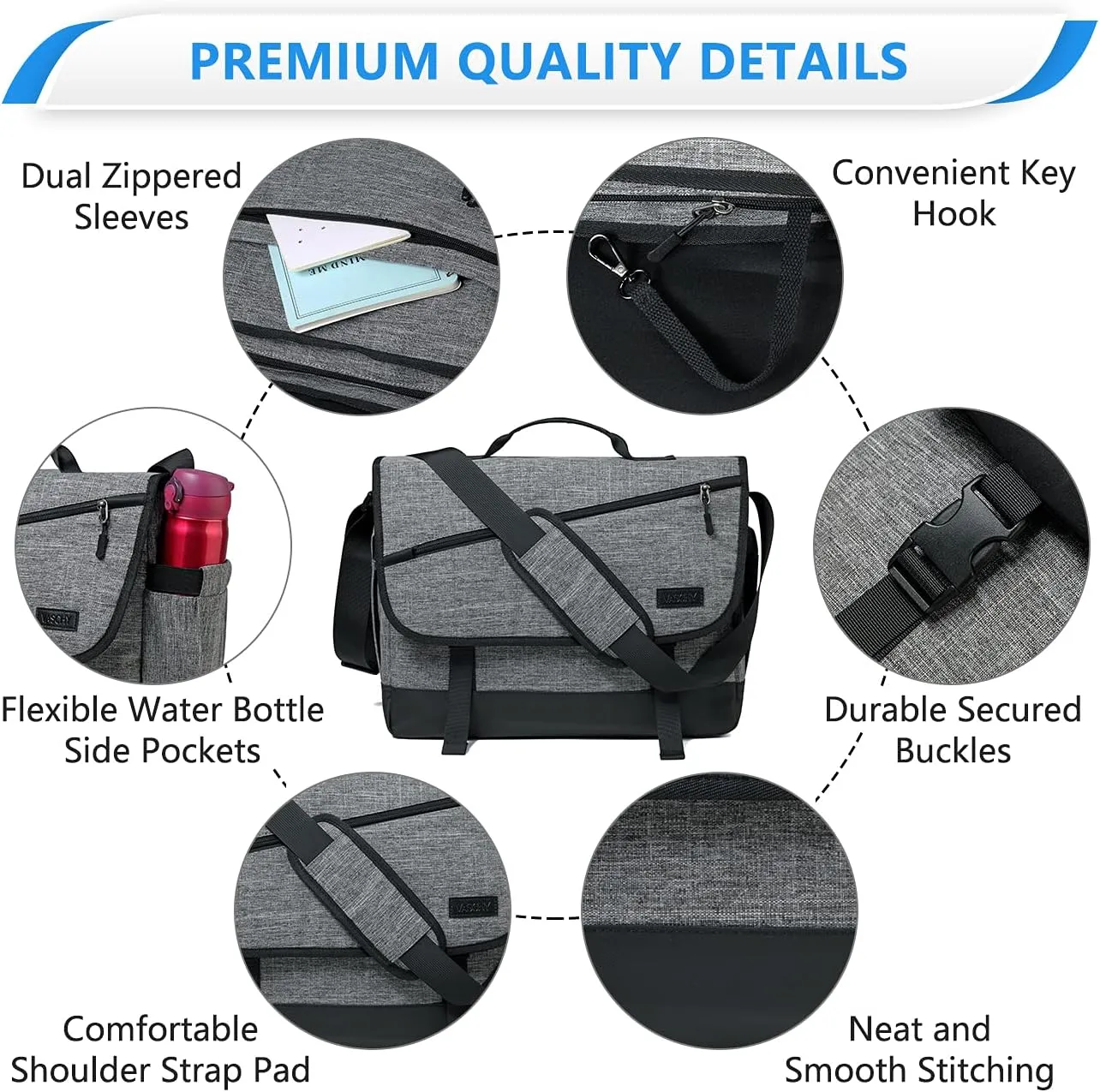 VASCHY Messenger Bag for Men, Fashion Laptop Satchel Crossbody Shoulder Side Bag for Men and Women for Work,Business