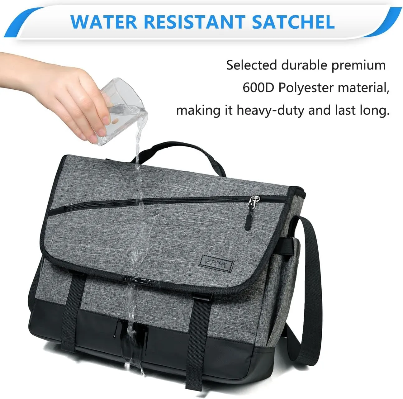 VASCHY Messenger Bag for Men, Fashion Laptop Satchel Crossbody Shoulder Side Bag for Men and Women for Work,Business