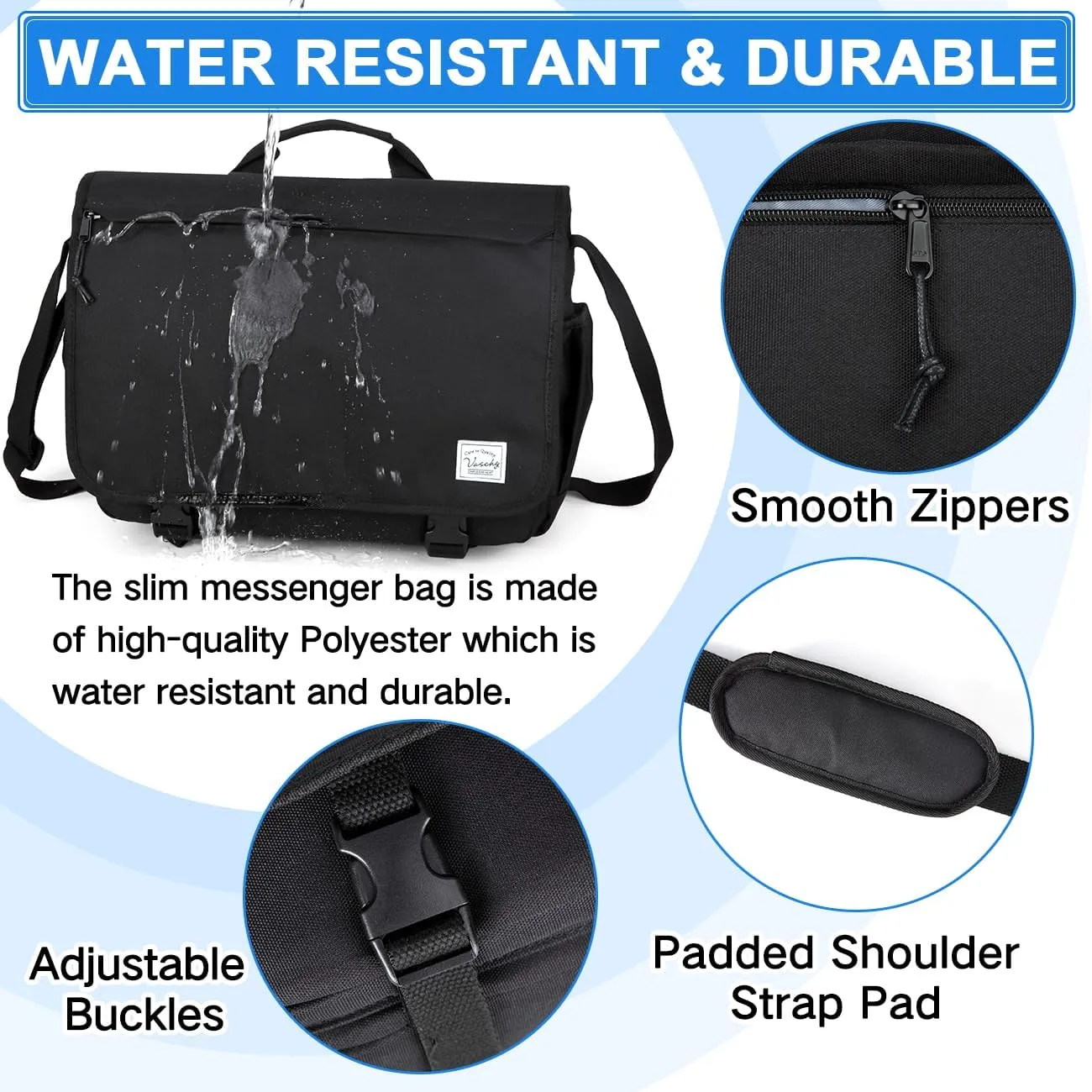 VASCHY Messenger Bag for Men,Water Resistant Satchel Briefcase Laptop Work Bag Crossbody Shoulder Handbag for Women College