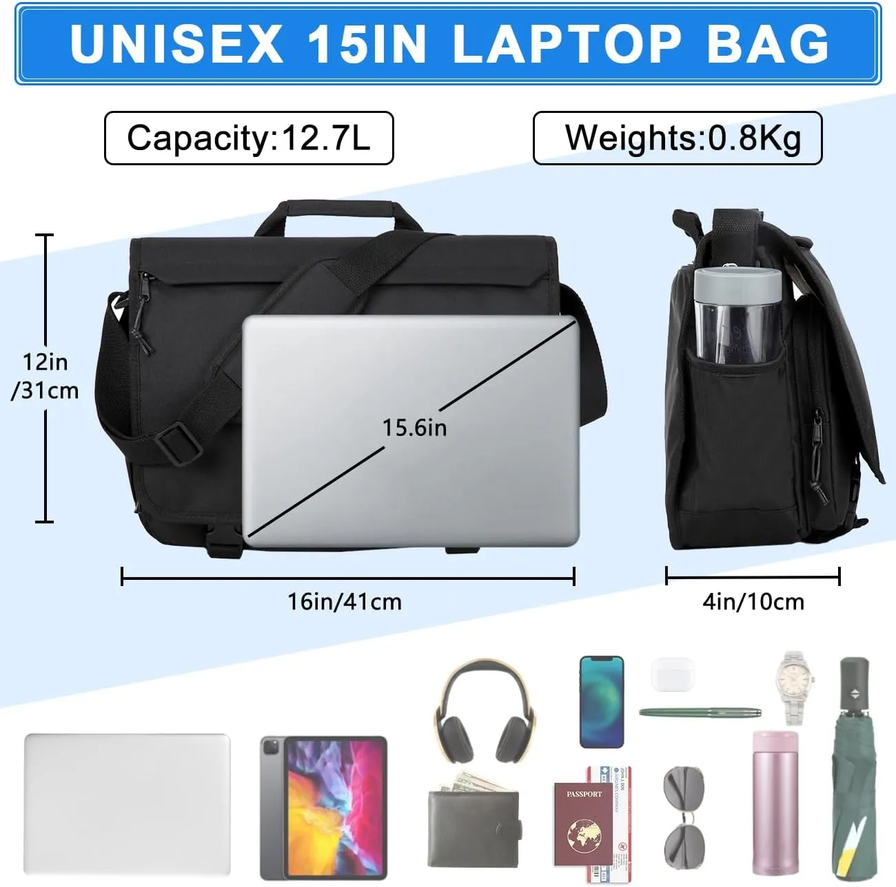 VASCHY Messenger Bag for Men,Water Resistant Satchel Briefcase Laptop Work Bag Crossbody Shoulder Handbag for Women College