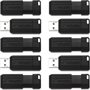Verbatim 32GB PinStripe Retractable USB 2.0 Flash Thumb Drive with Microban Antimicrobial Product Protection – Business 10pk – Black