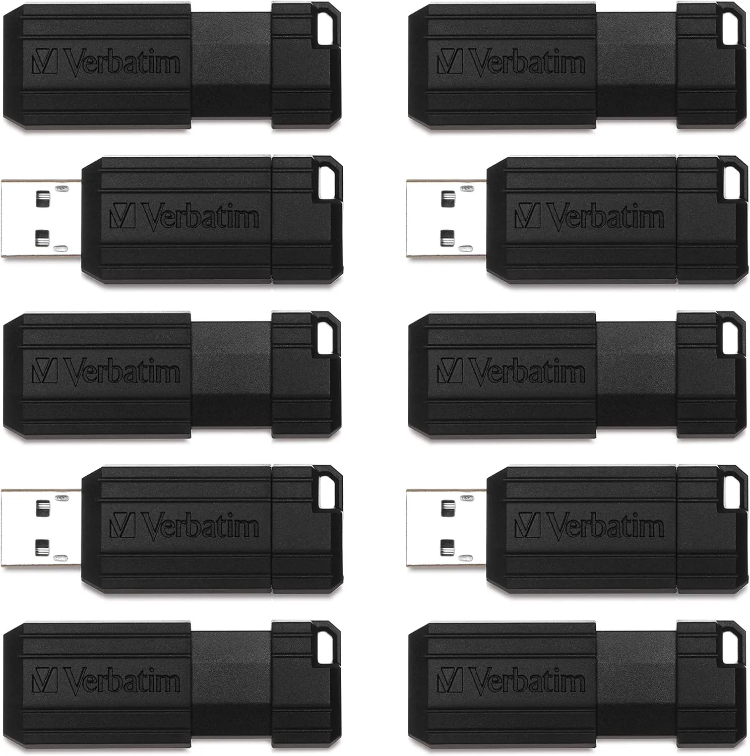 Verbatim 32GB PinStripe Retractable USB 2.0 Flash Thumb Drive with Microban Antimicrobial Product Protection – Business 10pk – Black