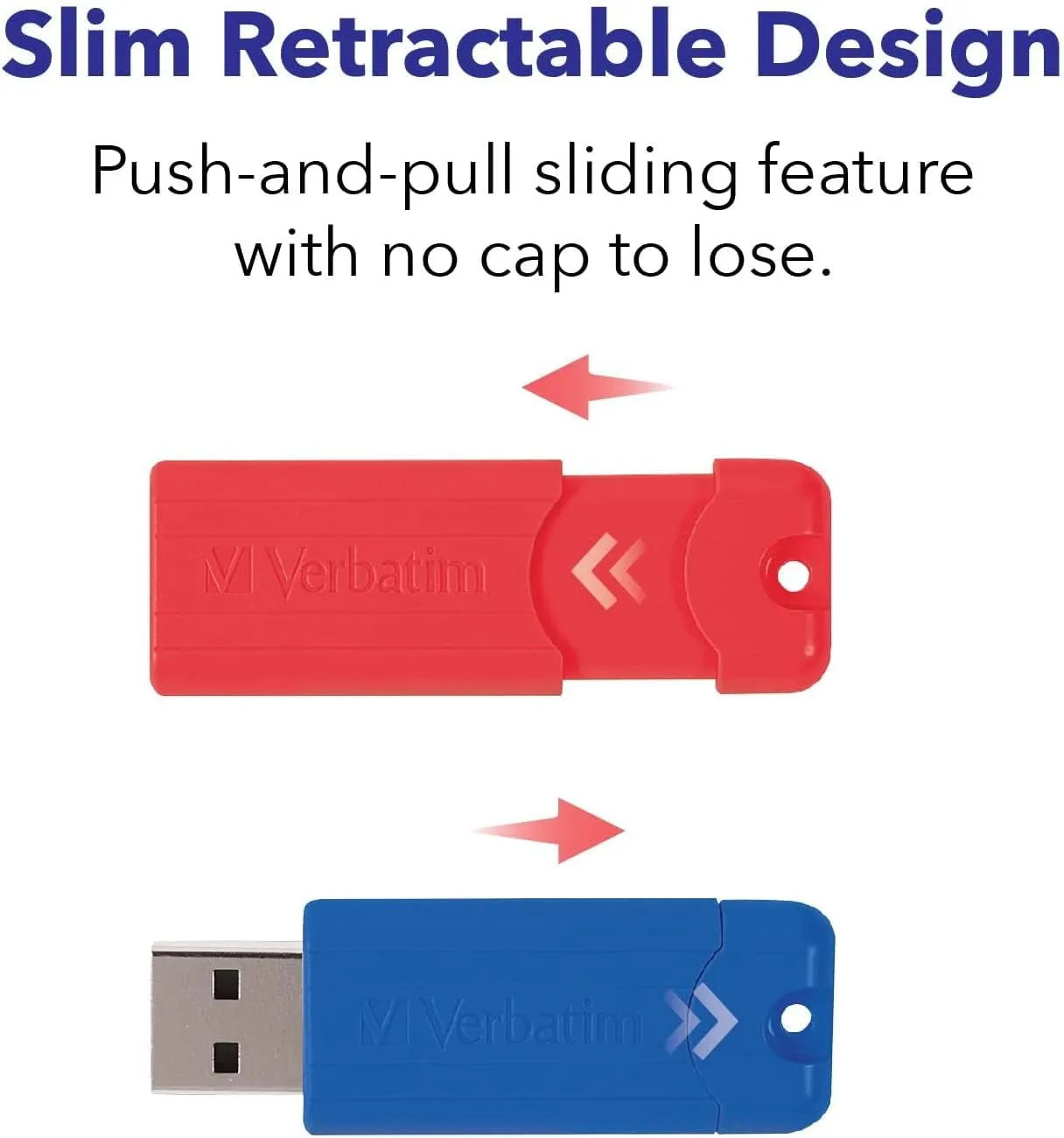 Verbatim 64GB Pinstripe USB 3.2 Gen 1 Flash Drive Retractable Thumb Drive - 5 Pack - Multicolor (Green, Blue, Red, Purple, Cyan)