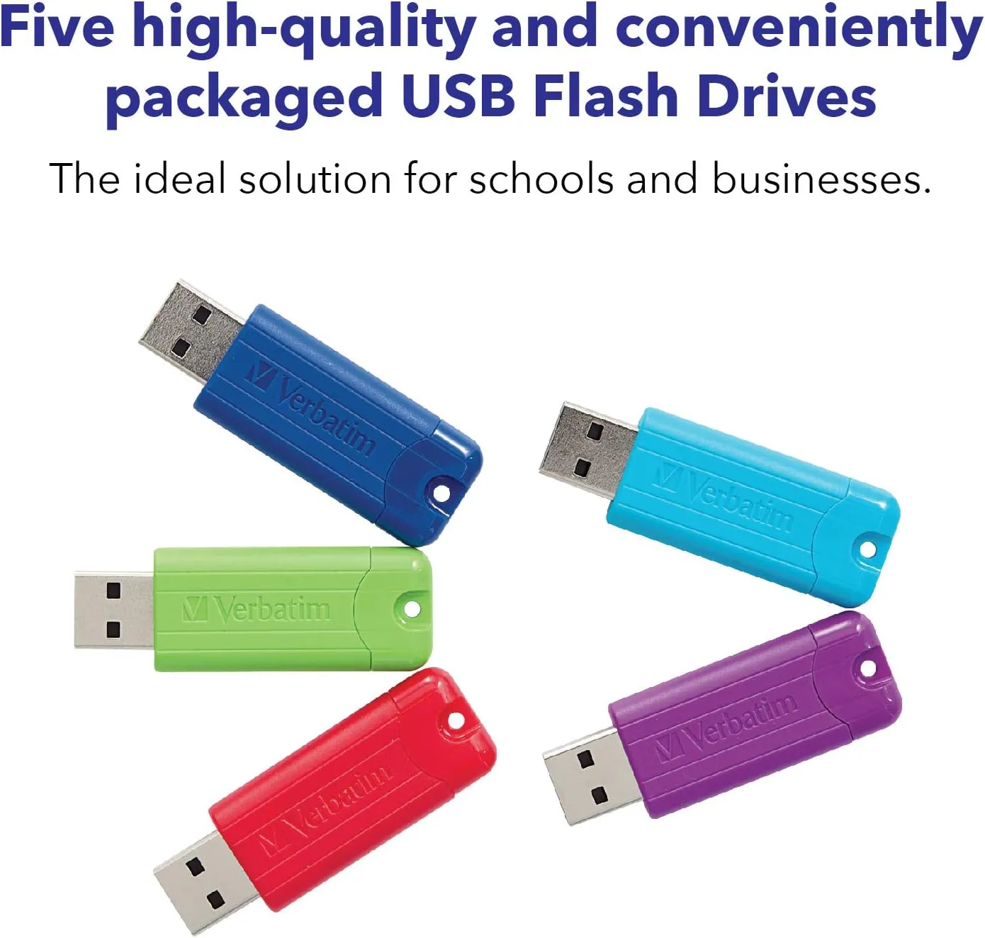 Verbatim 64GB Pinstripe USB 3.2 Gen 1 Flash Drive Retractable Thumb Drive - 5 Pack - Multicolor (Green, Blue, Red, Purple, Cyan)