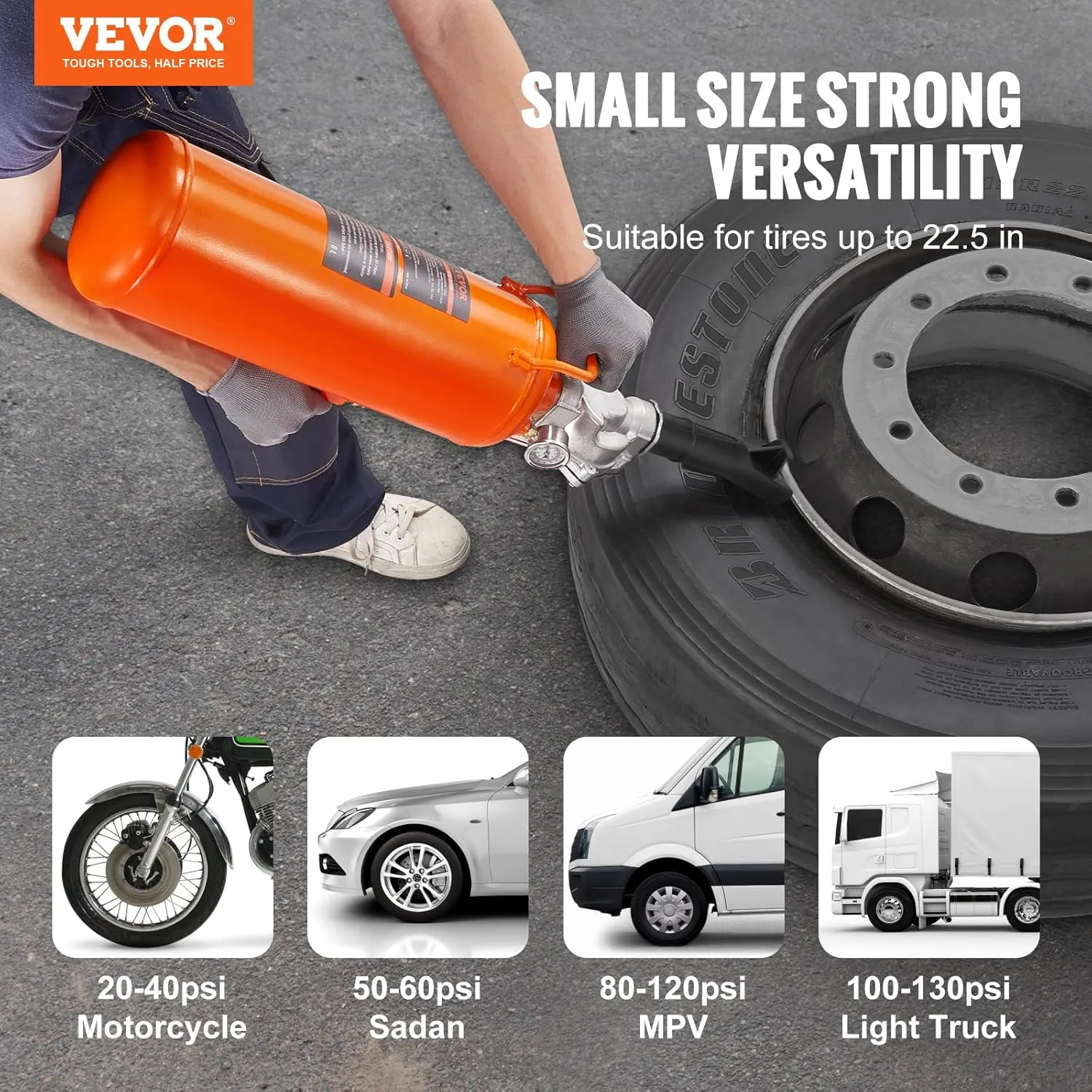 VEVOR Tire Seater, 2.1 Gal/8 L Air Tire Blaster, 120 PSI Handheld, Portable Tire Inflator Tool, 85-116 PSI Operating Pressure for Tractor Truck ATV Car and Automobile Repair
