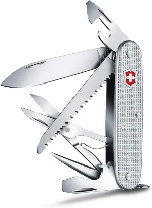 Victorinox Farmer X Alox Swiss Army Knife 10 Function Swiss Made Pocket Knife with Large Blade, Wood Saw, Bottle Opener and Reamer - Silver