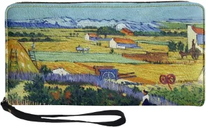 Vincent Van Gogh Wheat Field with Reaper And Sun Design Women Pu Leather Zipper Wallet with Coin Pockets Casual Large Capacity Purse