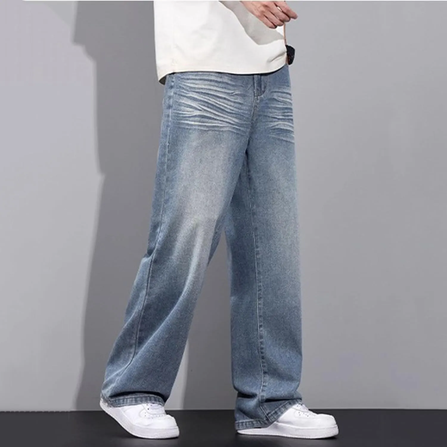 Vintage Baggy Jeans for Men 90s Mid Rise Loose Fit Straight Leg Hip Hop Y2k Skater Denim Trousers Streetwear