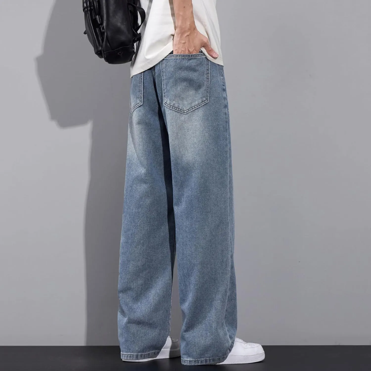 Vintage Baggy Jeans for Men 90s Mid Rise Loose Fit Straight Leg Hip Hop Y2k Skater Denim Trousers Streetwear