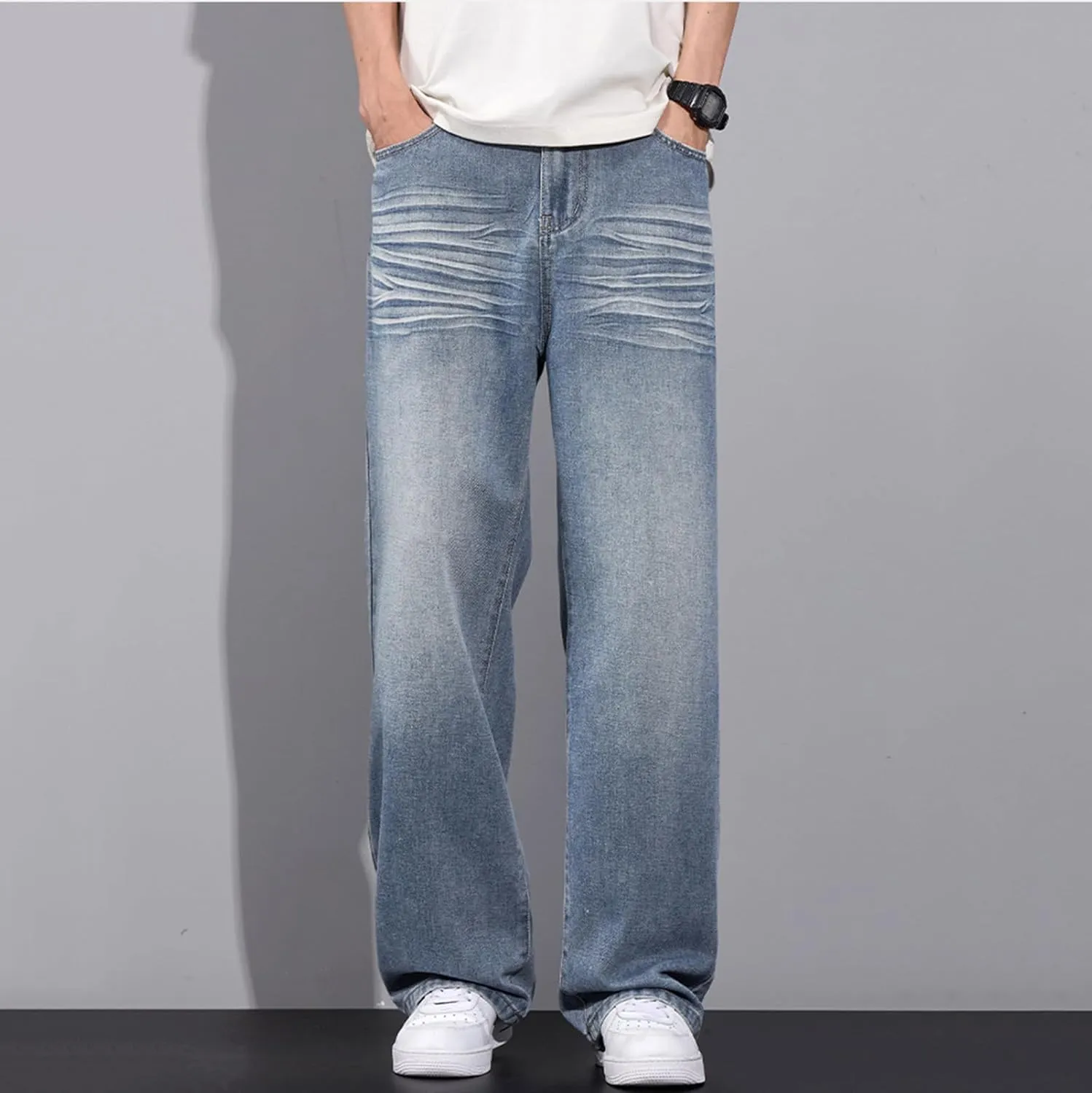 Vintage Baggy Jeans for Men 90s Mid Rise Loose Fit Straight Leg Hip Hop Y2k Skater Denim Trousers Streetwear