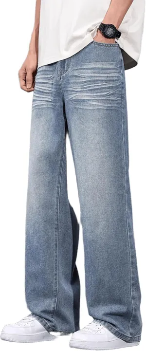 Vintage Baggy Jeans for Men 90s Mid Rise Loose Fit Straight Leg Hip Hop Y2k Skater Denim Trousers Streetwear