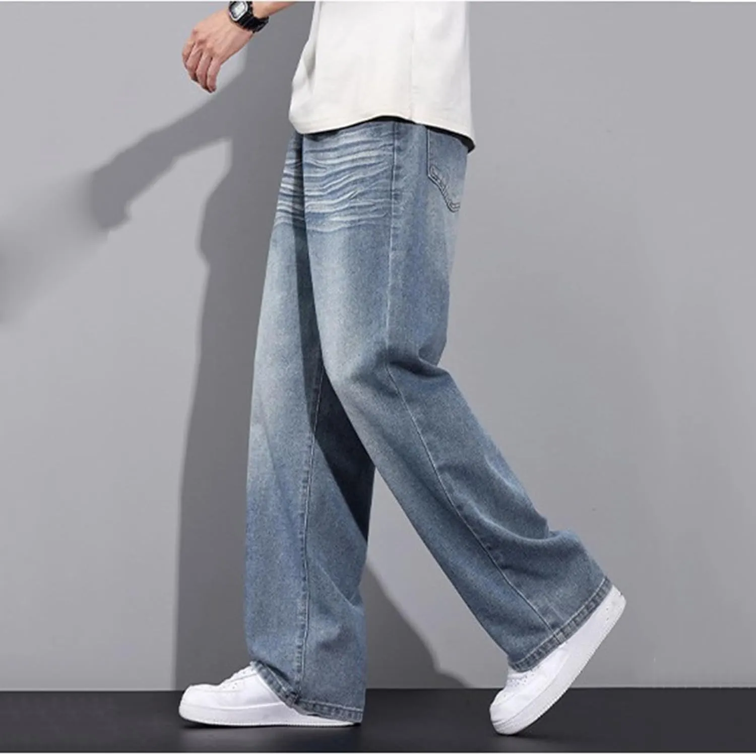 Vintage Baggy Jeans for Men 90s Mid Rise Loose Fit Straight Leg Hip Hop Y2k Skater Denim Trousers Streetwear