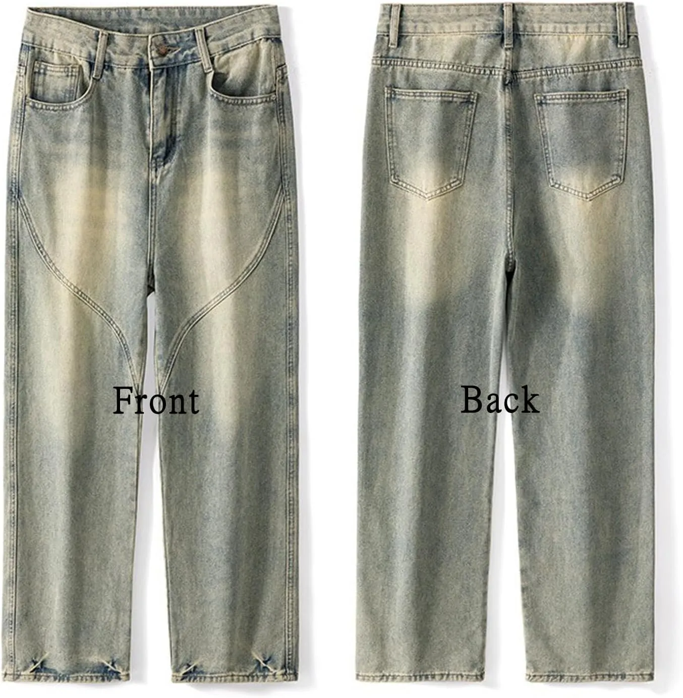 Vintage Baggy Jeans for Men Mid Rise Seam Front Y2k Wide Leg Jeans Loose Fit Straight Leg Skater Jeans Streetwear