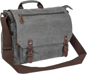 Vintage Genuine Leather Waxed Canvas Briefcase Large Satchel Shoulder Bag Rugged Computer 15.6" Laptop Bag