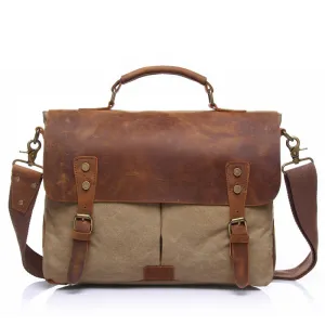 Vintage Leather & Canvas Messenger Bag - Classic Satchel Design