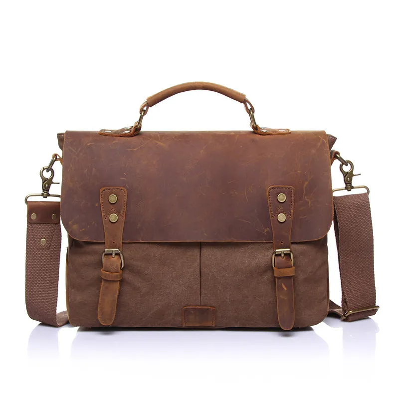 Vintage Leather & Canvas Messenger Bag - Classic Satchel Design