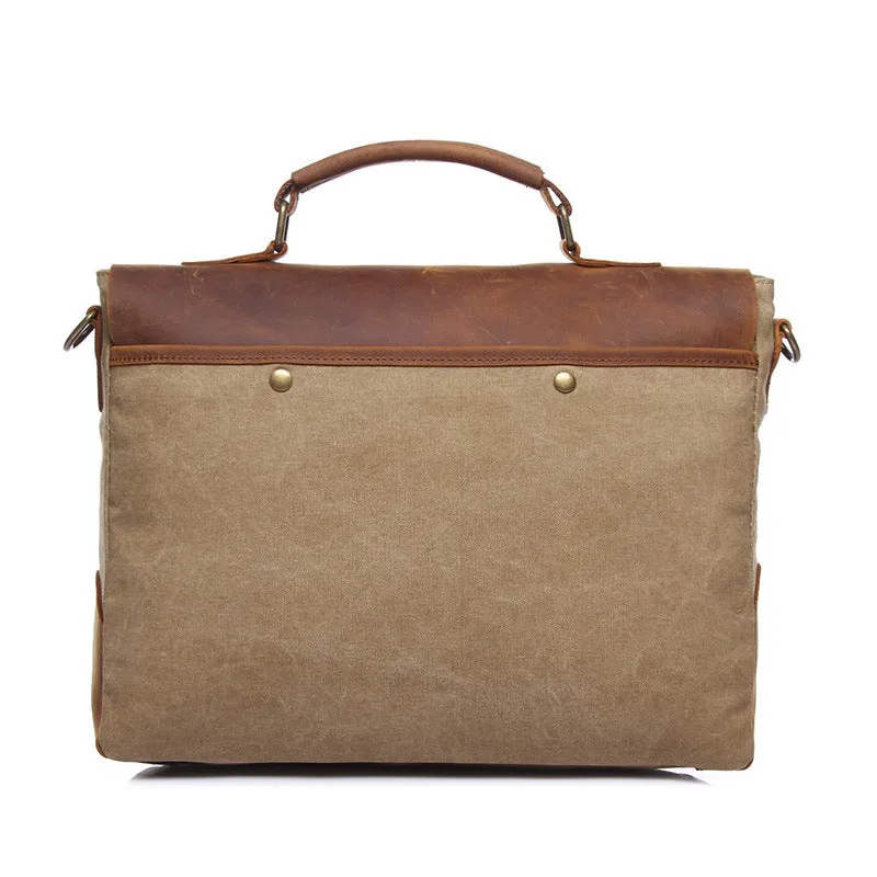 Vintage Leather & Canvas Messenger Bag - Classic Satchel Design