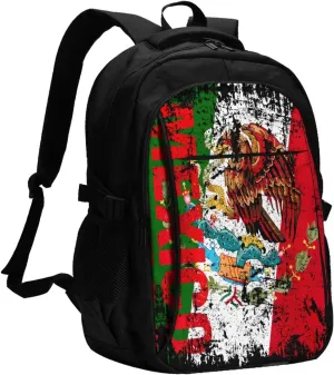 Vintage Mexico Flag Casual Travel Backpacks Hiking Camping Backpack Large Outdoor Sport Daypack Laptop Rucksack Climbing Working Bags with USB Port