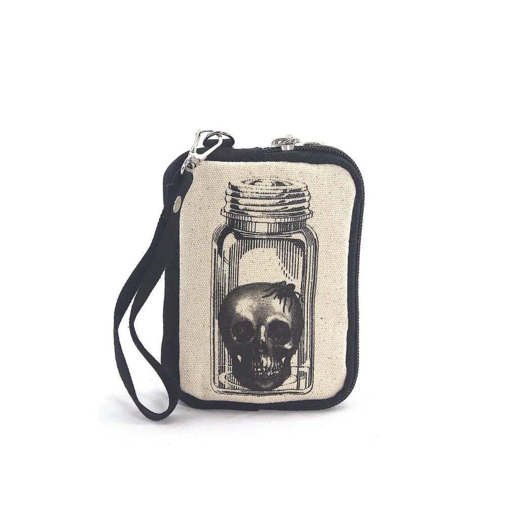 Vintage Print - Head In A Jar Wristlet In Canvas Material
