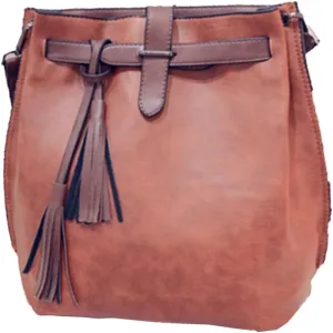 Vintage PU Leather Bucket Bag with Tassle