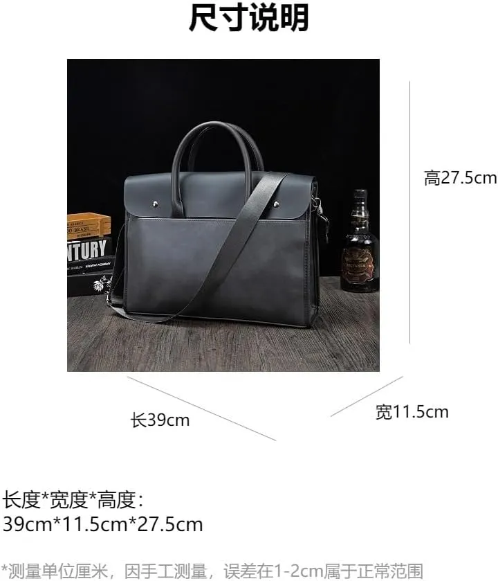 Vintage Style Men's Checkered Semi-Leather Briefcase, Messenger Bag,Cross Body Shoulder Bag 15.4x10.8x4.6 in