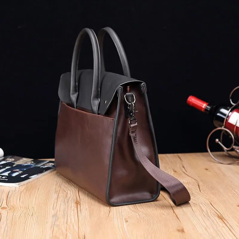 Vintage Style Men's Checkered Semi-Leather Briefcase, Messenger Bag,Cross Body Shoulder Bag 15.4x10.8x4.6 in
