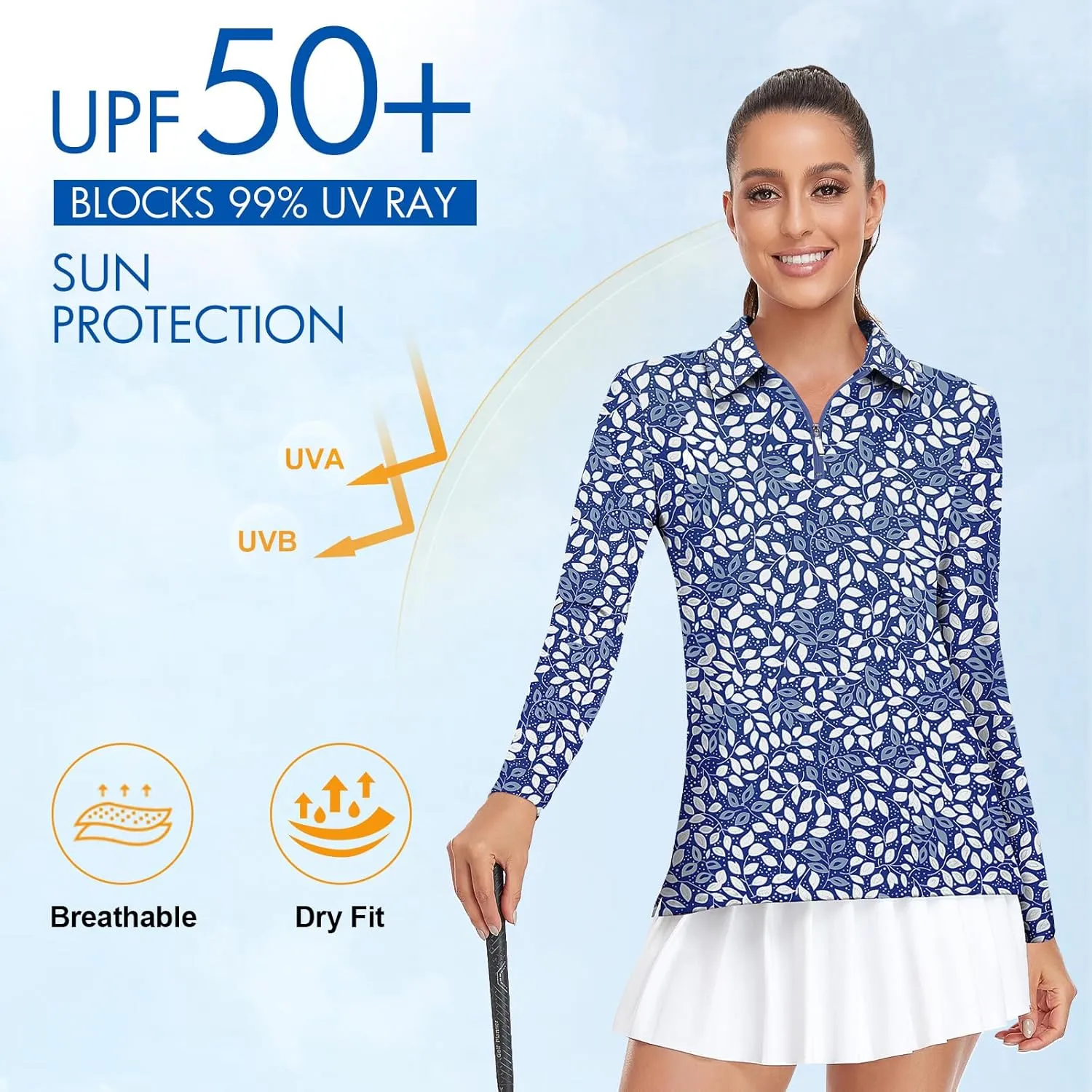 Viracy Womens Golf Shirt UPF50  Sun Protection Long Sleeve 1/4 Zip Up Polo Workout Tops Fast Dry Fit Moisture Wicking