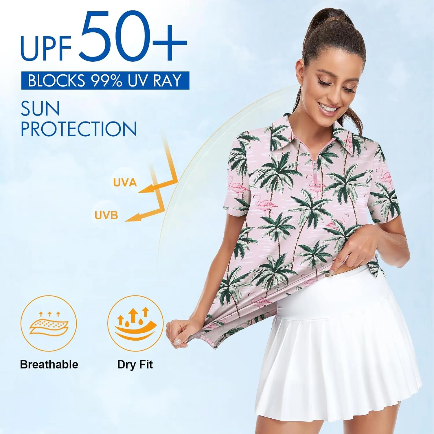 Viracy Womens Golf Shirt UPF50  Sun Protection Short Sleeve 1/4 Zip Up Polo Workout Tops Fast Dry Fit Moisture Wicking
