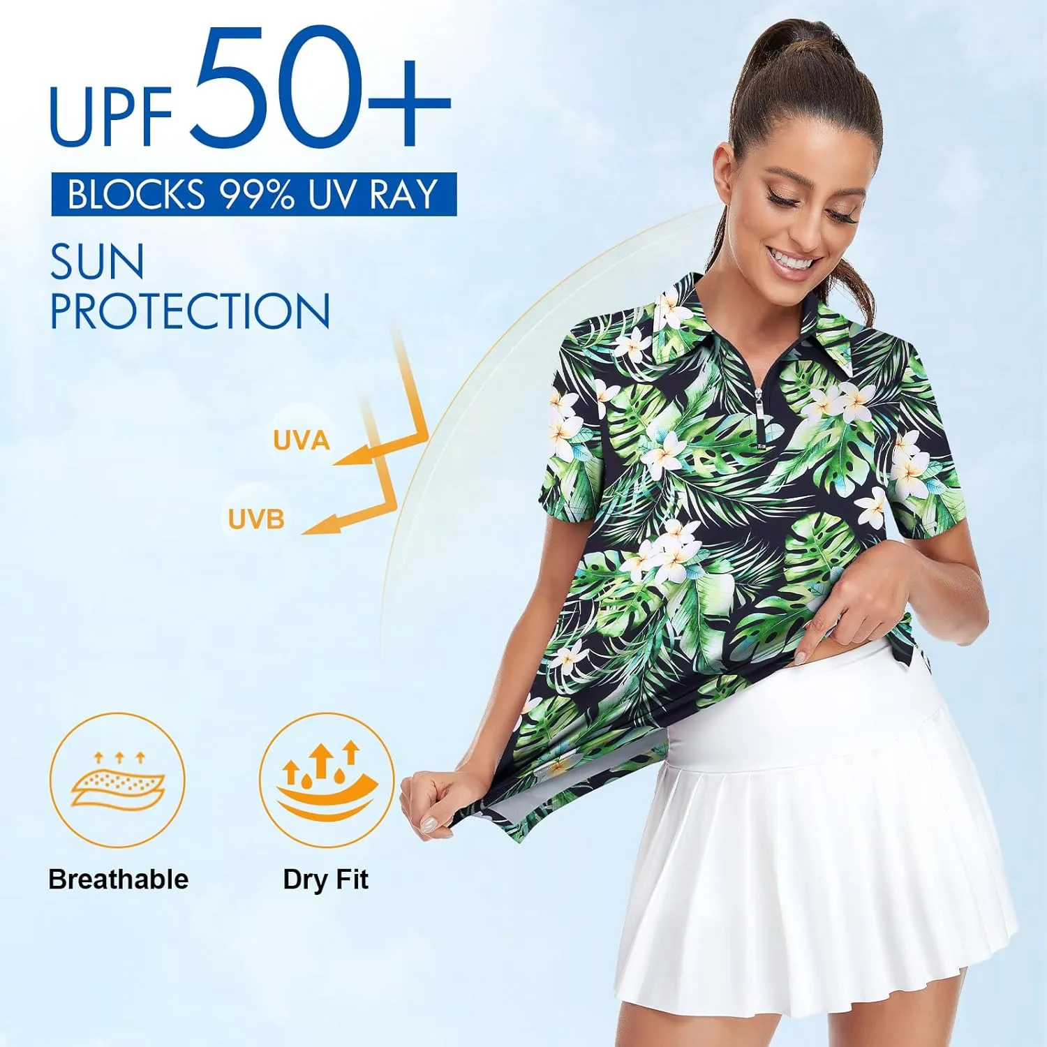 Viracy Womens Golf Shirt UPF50  Sun Protection Short Sleeve 1/4 Zip Up Polo Workout Tops Fast Dry Fit Moisture Wicking