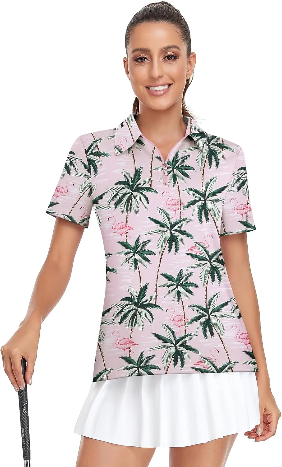 Viracy Womens Golf Shirt UPF50  Sun Protection Short Sleeve 1/4 Zip Up Polo Workout Tops Fast Dry Fit Moisture Wicking