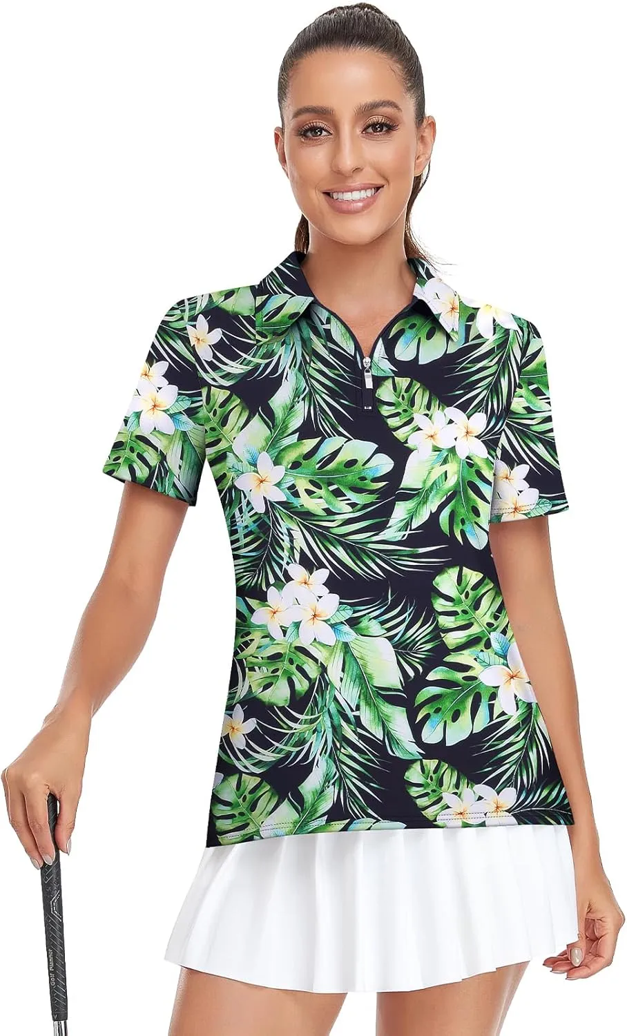 Viracy Womens Golf Shirt UPF50  Sun Protection Short Sleeve 1/4 Zip Up Polo Workout Tops Fast Dry Fit Moisture Wicking