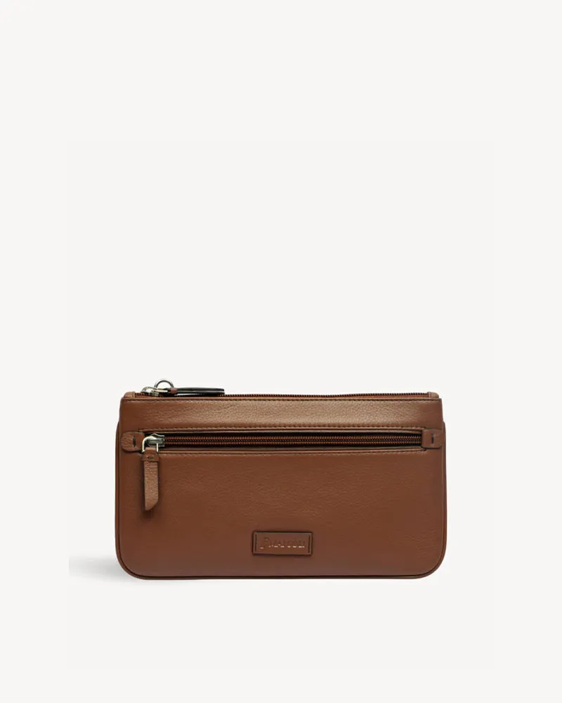 Virginia Large Slim Wristlet Pouch - Cognac Brown